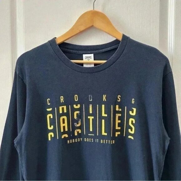 Crooks & Castles Mens Long Sleeve Graphic Print T-Shirt Blue Yellow Medium - Picture 5 of 13